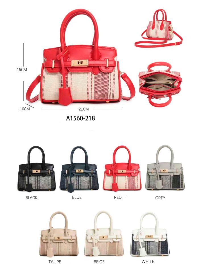 Bolso mini satchel rayas en lona cierre metálico