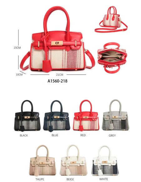 Bolso mini satchel rayas en lona cierre metálico