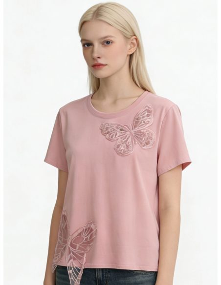 T-shirt con applicazione di farfalla