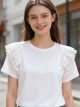 T-shirt con volant in pizzo sulle spalle