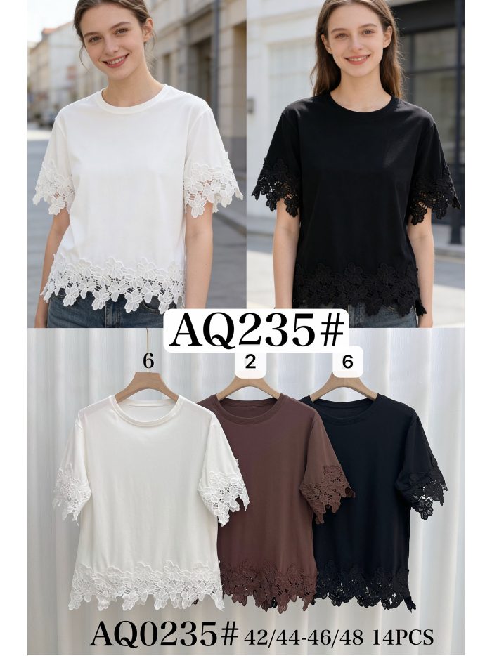 Camiseta encaje en mangas y bajo