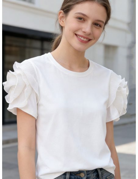 Camiseta manga de volantes plisados