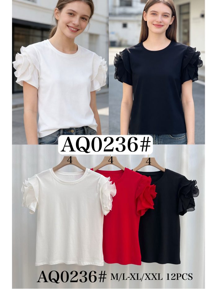 Camiseta manga de volantes plisados