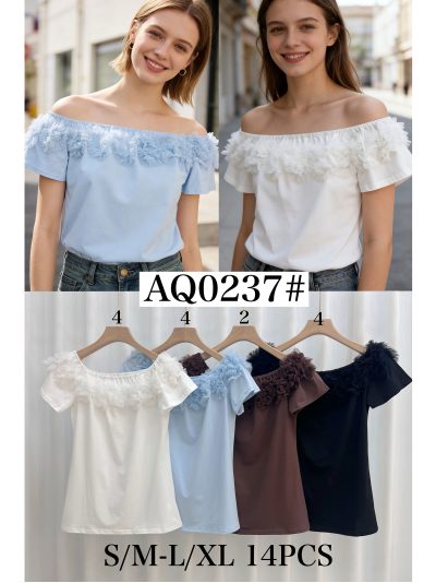 Camiseta hombros descubiertos flores 3d 2