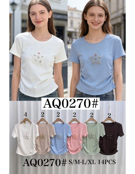 T-Shirt mit Sternenapplikation und seitlichen Raffungen