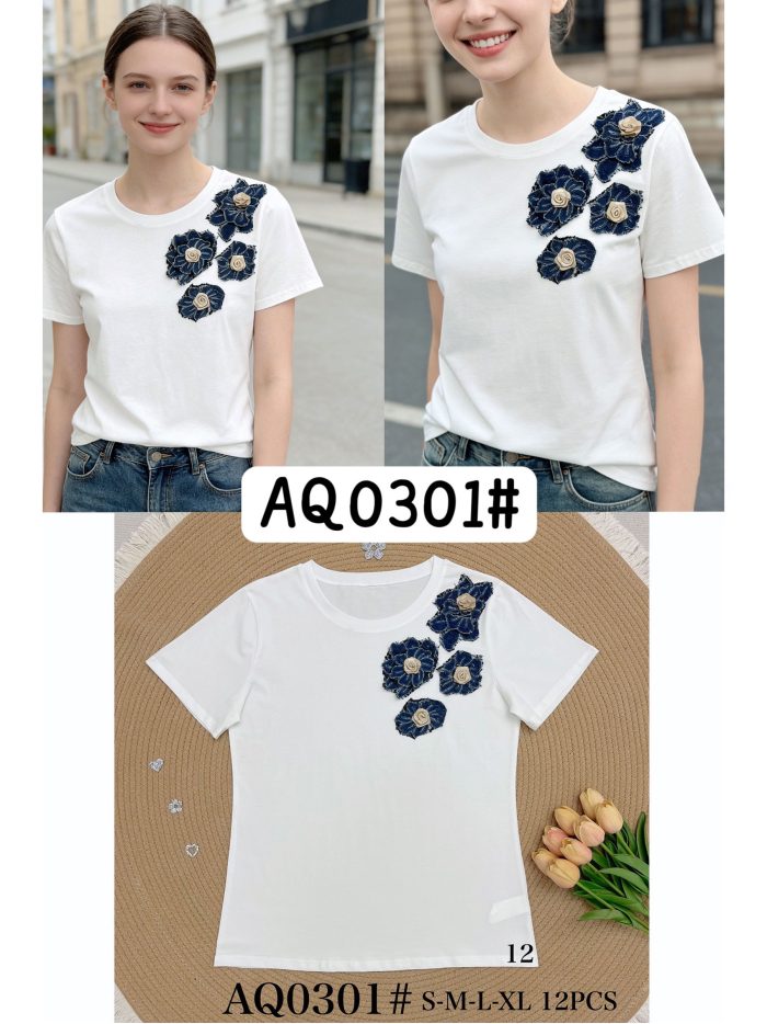 Jeans-T-Shirt mit Blumenmuster