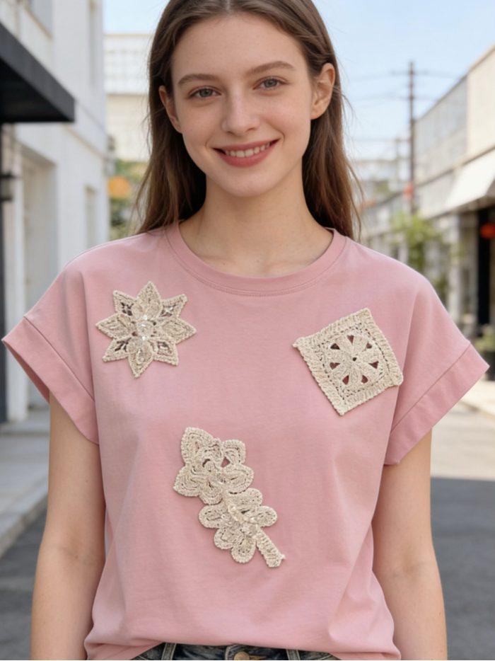 Camiseta apliques crochet