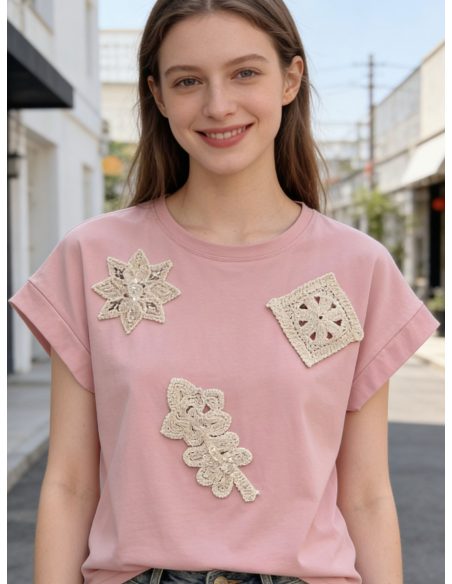 Camiseta apliques crochet