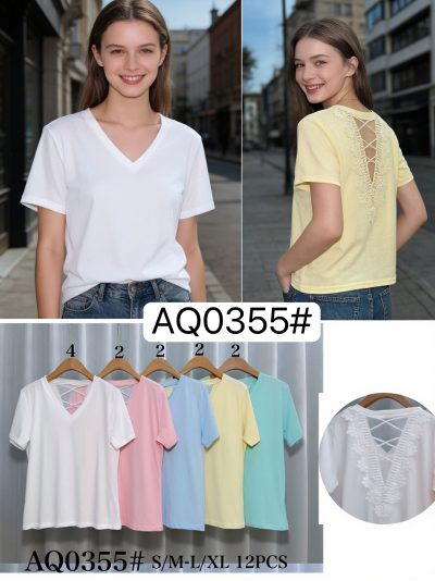 Camiseta escote pico encaje en espalda 2