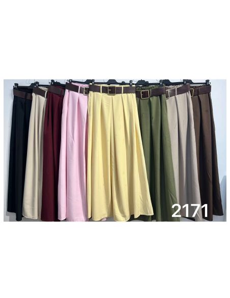 Falda midi liso de vuelo con cinturón