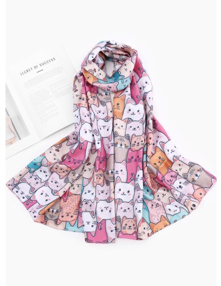 Lenço com estampa de gato e efeito seda