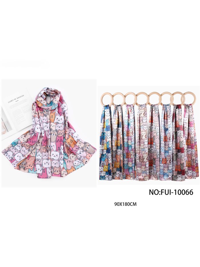 Lenço com estampa de gato e efeito seda