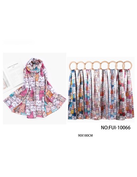 Lenço com estampa de gato e efeito seda