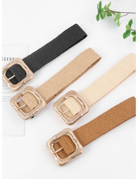 Cinto com efeito ráfia e fivela quadrada