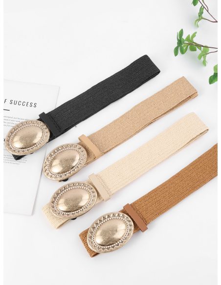 Cinturón efecto rafia hebilla ovalada grabada