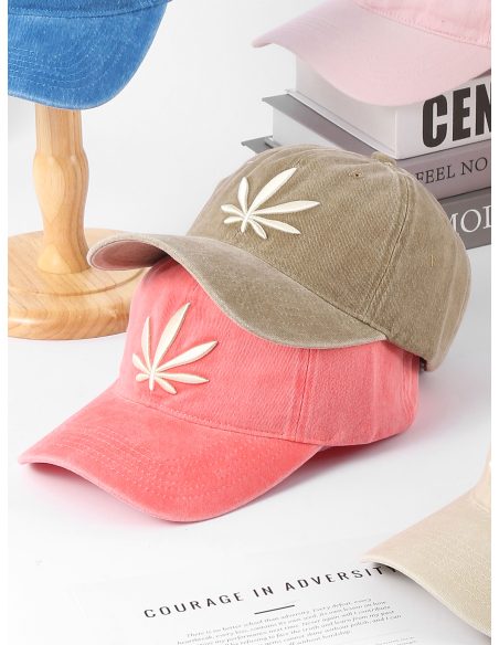 Boné vintage lavado com folha bordada