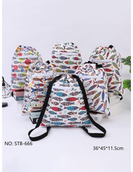 Rucksack mit Kordelzug und buntem Fischmuster
