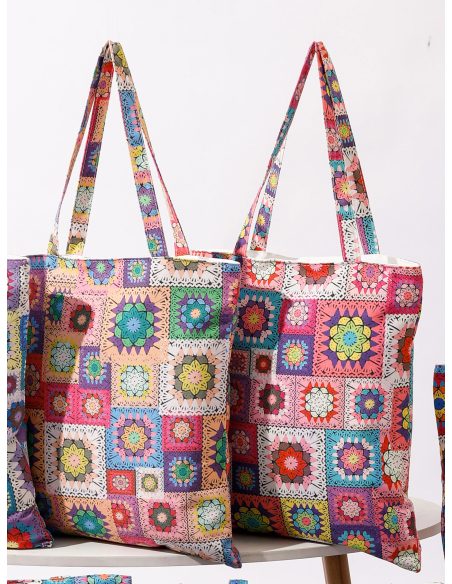 Bolsa de lona colorida com estampa patchwork