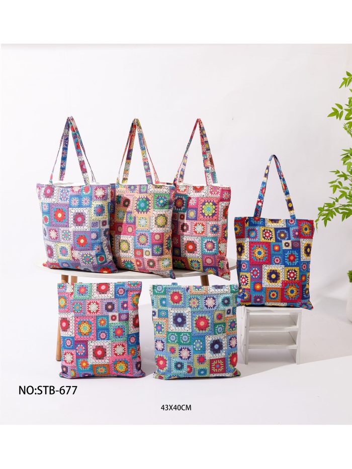 Bolsa de lona colorida com estampa patchwork