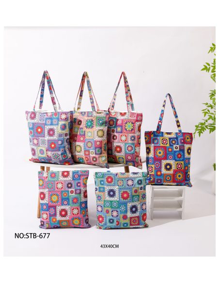 Bolsa de lona colorida com estampa patchwork