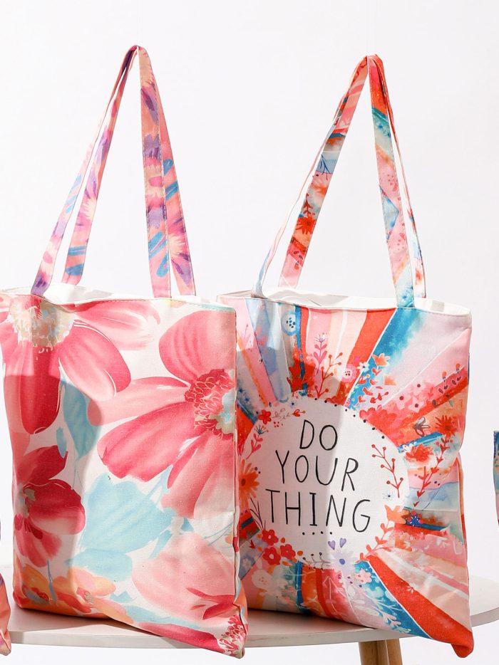 Bolsa tote canvas estampado floral con mensaje