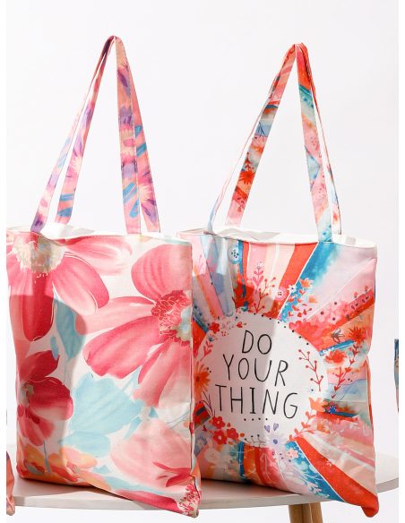 Bolsa tote canvas estampado floral con mensaje