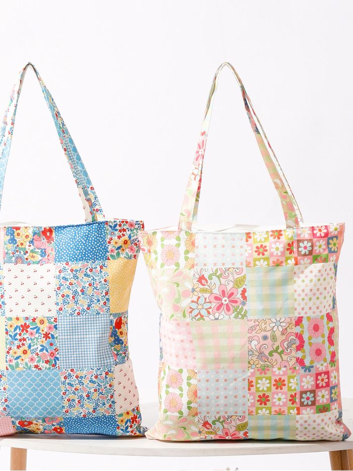 Bolsa tote canvas patchwork pastel