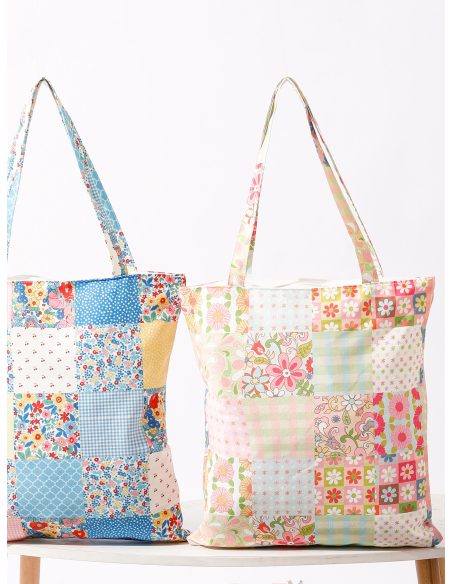 Bolsa tote canvas patchwork pastel