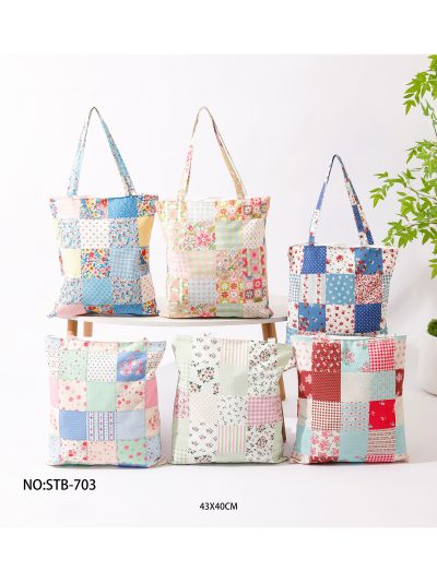 Bolsa tote canvas patchwork pastel 2