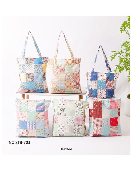 Bolsa tote canvas patchwork pastel