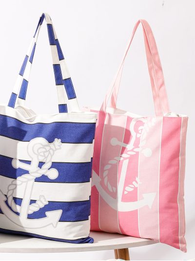 Bolsa tote canvas marinera de rayas y ancla