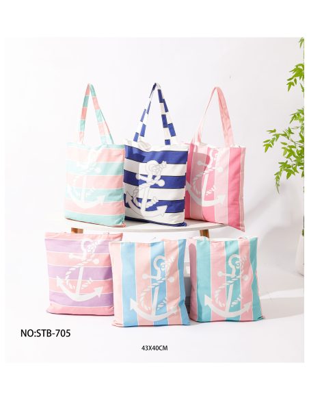 Tragetasche aus Segeltuch mit nautischen Streifen und Ankermotiven