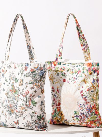Bolsa tote canvas estampado botánico vintage