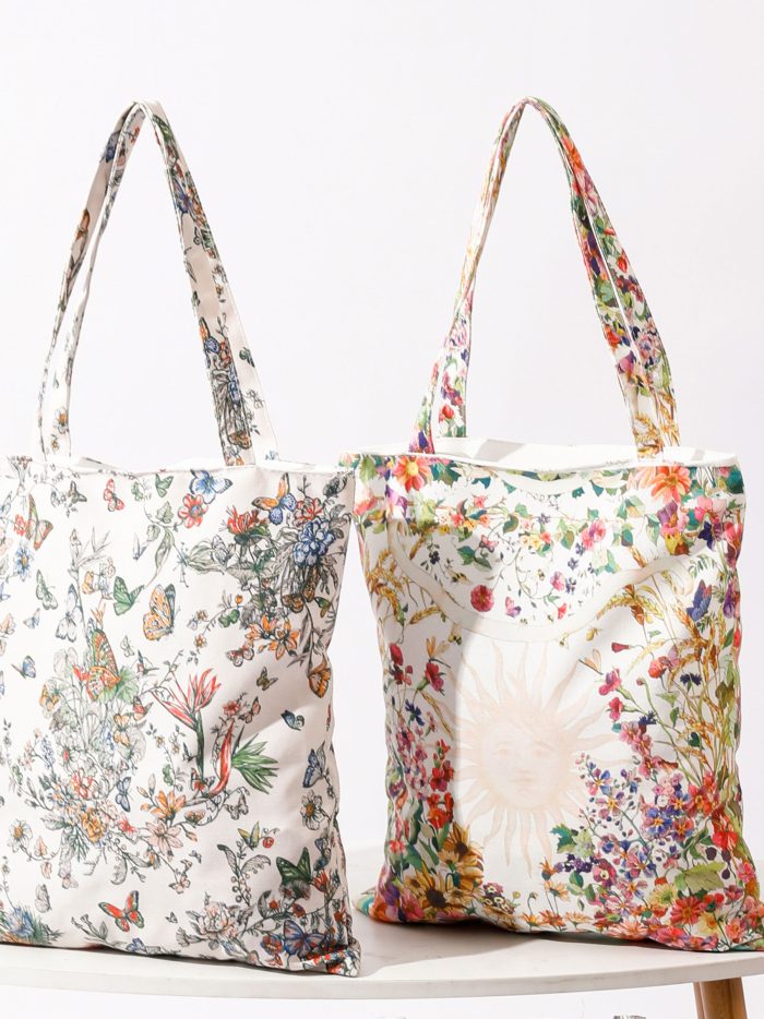 Bolsa tote canvas estampado botánico vintage