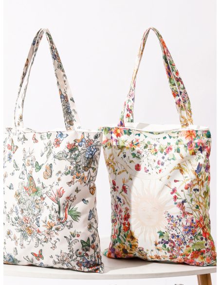 Bolsa tote canvas estampado botánico vintage