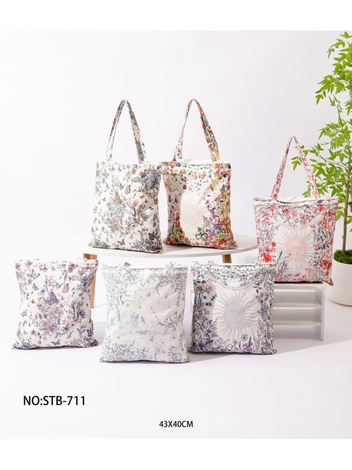Bolsa tote canvas estampado botánico vintage