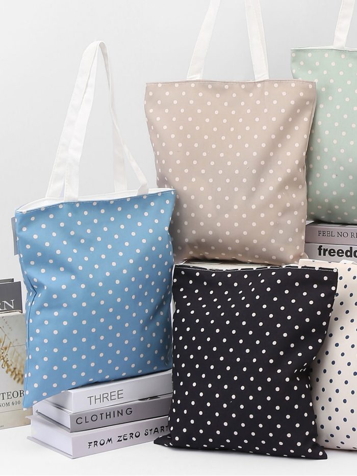 Bolsa de lona com estampa de bolinhas em tons pastel