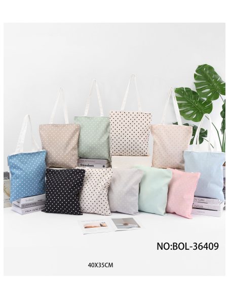 Bolsa de lona com estampa de bolinhas em tons pastel