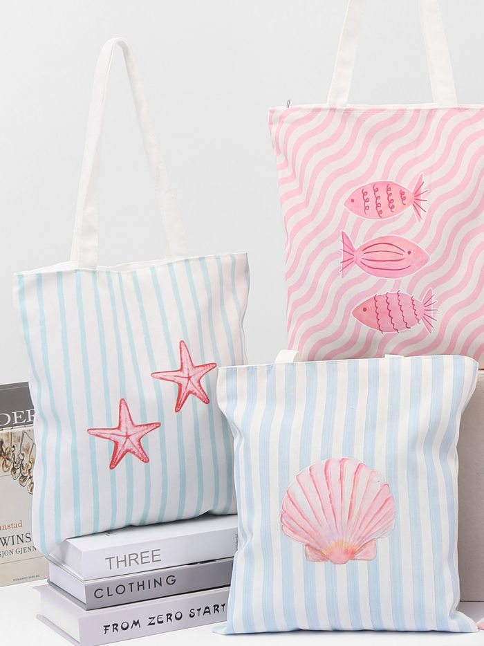 Bolsa tote canvas marinera conchas y estrellas de mar
