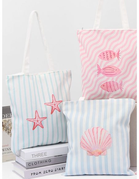 Bolsa tote canvas marinera conchas y estrellas de mar