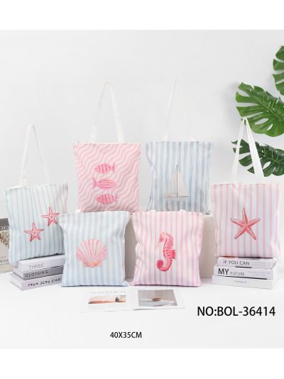 Bolsa tote canvas marinera conchas y estrellas de mar 2