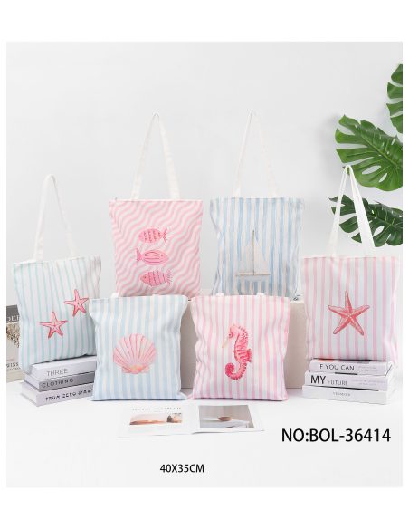 Bolsa tote canvas marinera conchas y estrellas de mar