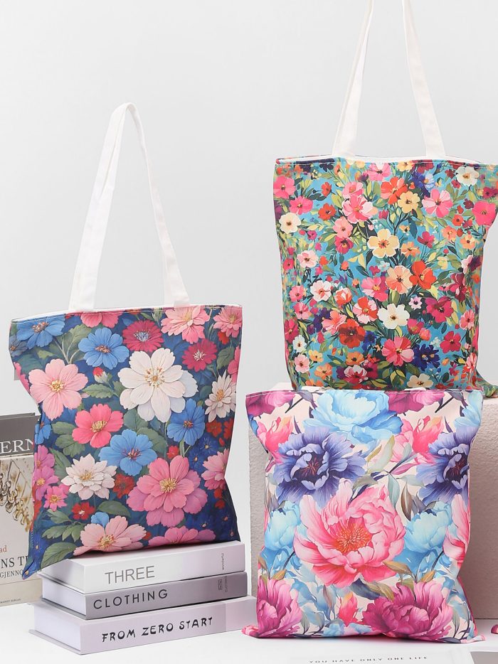 Bolsa tote canvas estampado flores