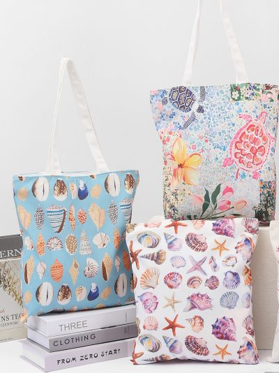 Bolsa tote canvas coral y estrellas de mar