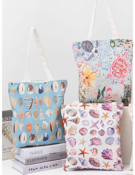 Bolsa tote canvas coral y estrellas de mar