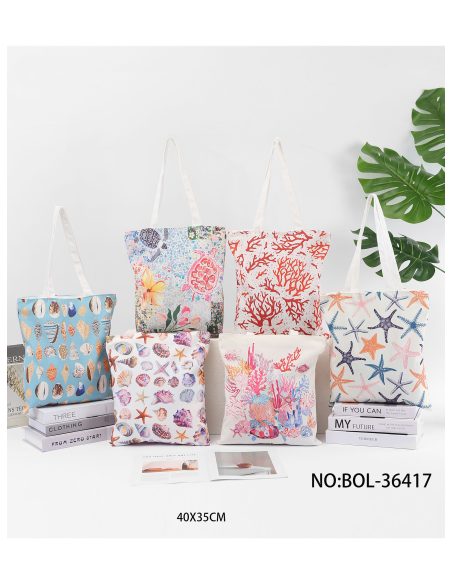 Bolsa tote canvas coral y estrellas de mar