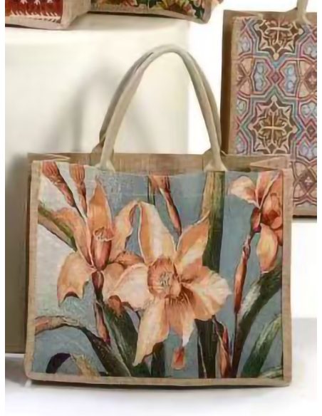 Borsa da spiaggia in iuta con stampa etnica