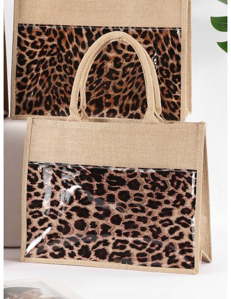 Bolso de playa yute bolsillo transparente animal print