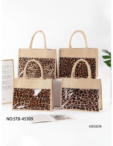 Bolso de playa yute bolsillo transparente animal print