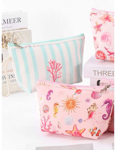 Neceser canvas océano pastel con estampado marino